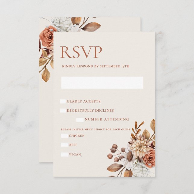 Elegant Autumn Floral RSVP Enclosure Card (Front/Back)