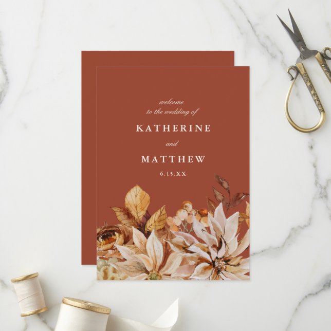 Elegant Autumn Floral Terracotta Wedding Program (Front/Back In Situ)