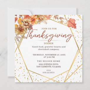 Elegant Autumn Floral Thanksgiving Invitation
