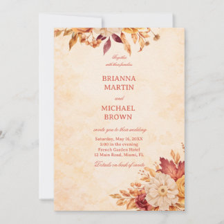 Elegant Autumn Floral Warm Neutral Invitation