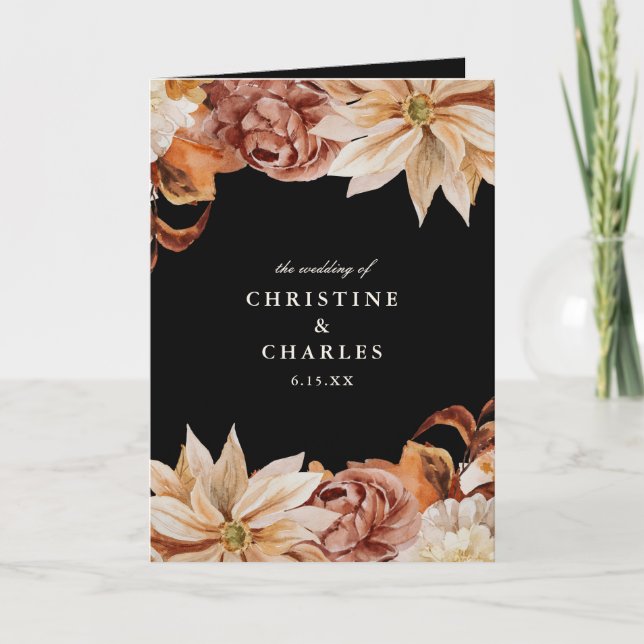 Elegant Autumn Floral Watercolor Wedding Ceremony  Program (Front)