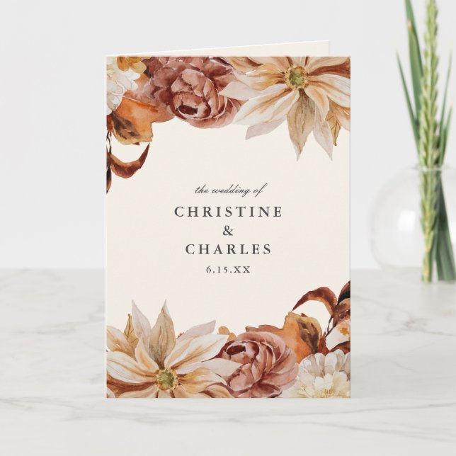 Elegant Autumn Floral Watercolor Wedding Ceremony  Program (Front)