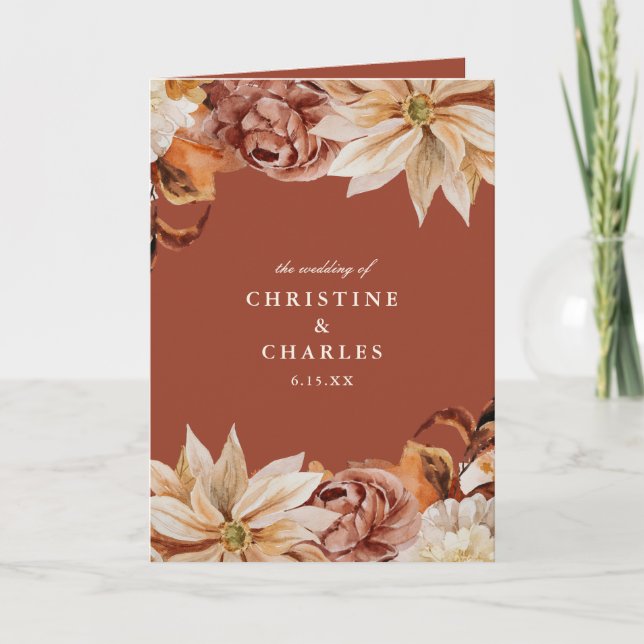 Elegant Autumn Floral Watercolor Wedding Ceremony  Program (Front)