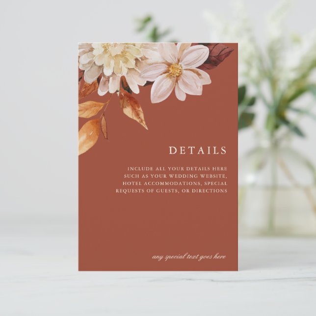 Elegant Autumn Floral Wedding Enclosure Details RSVP Card (Standing Front)