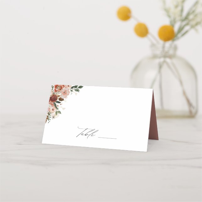Elegant Autumn Floral Wedding Place Card (Front)