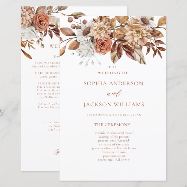 Elegant Autumn Floral Wedding Program  (Front/Back)
