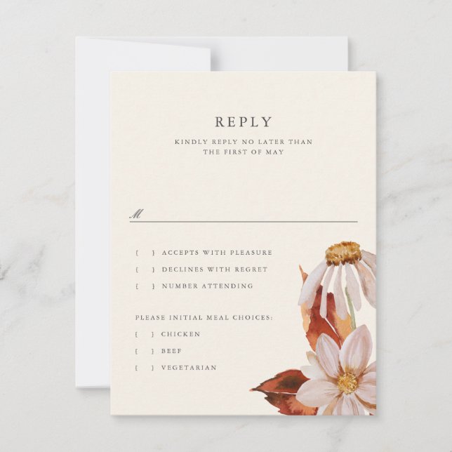 Elegant Autumn Floral Wedding RSVP Reply Card (Front)