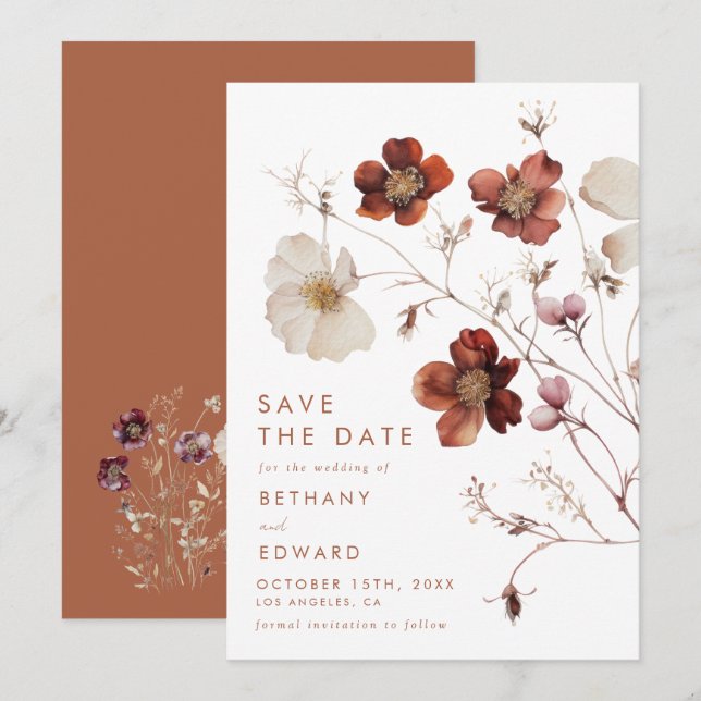 Elegant Autumn Floral Wedding Save The Date (Front/Back)