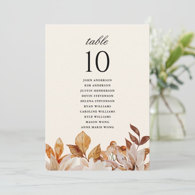 Elegant Autumn Floral Wedding Table Numbers (Standing Front)