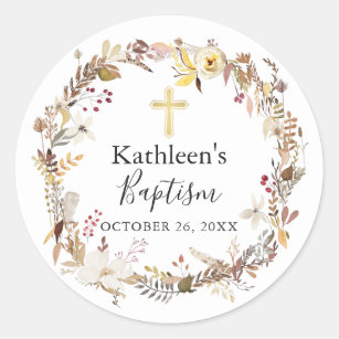 Elegant Autumn Floral Wreath Fall Baptism Classic Round Sticker