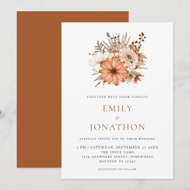 Elegant Autumn Florals Wedding Invitation (Front/Back)