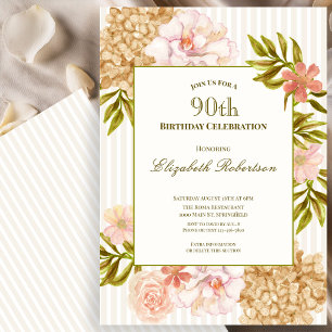 Elegant Autumn Flowers 90th Birthday Invitation