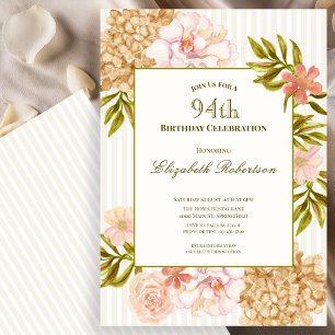 Elegant Autumn Flowers 94th Birthday Invitation