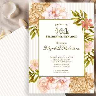 Elegant Autumn Flowers 96th Birthday Invitation