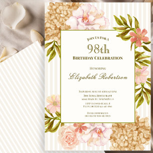 Elegant Autumn Flowers 98th Birthday Invitation