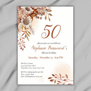 Elegant Autumn Flowers ฺCream 50th Birthday Invitation