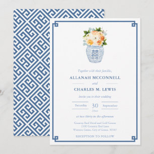 Elegant Autumn Flowers Ginger Jar Wedding Invitation