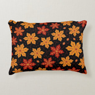 Elegant Autumn Foliage Leaves Pattern on Black Accent Pillow