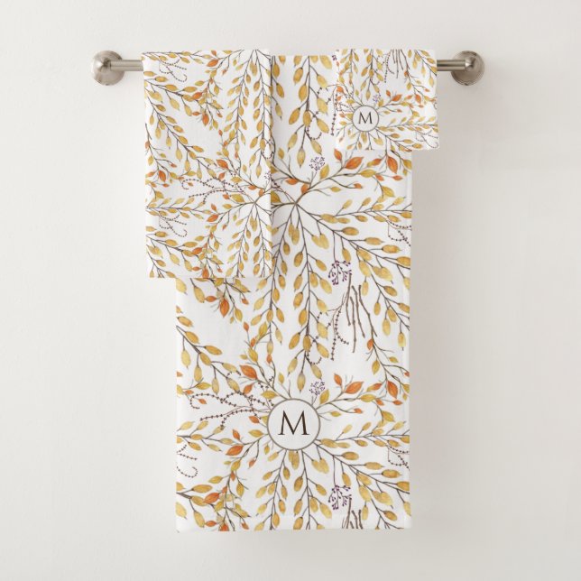 Elegant Autumn Foliage Pattern Personalized Bath Towel Set (Insitu)