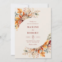 Elegant Autumn Foliage Soft Watercolor Wedding