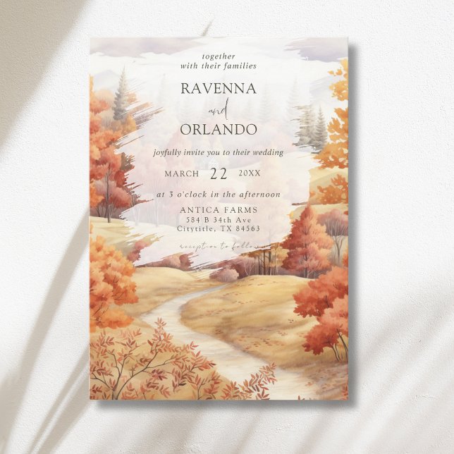 Elegant Autumn Forest Path Leaves Fall Wedding Invitation (Creator Uploaded)