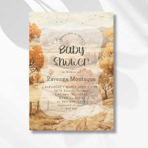 Elegant Autumn Forest Watercolor Baby Shower Invitation