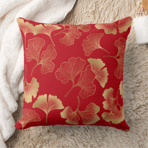 Elegant Autumn Ginkgo Leaves Gold Pattern Throw Pillow