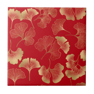 Elegant Autumn Ginkgo Leaves Gold Pattern Tile