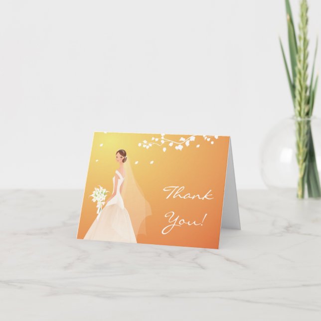 Elegant Autumn Gold Bride Thank You Note Card (Front)