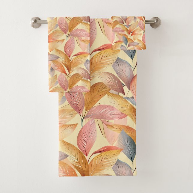 Elegant Autumn Leaf Pattern in Warm Tones Bath Towel Set (Insitu)