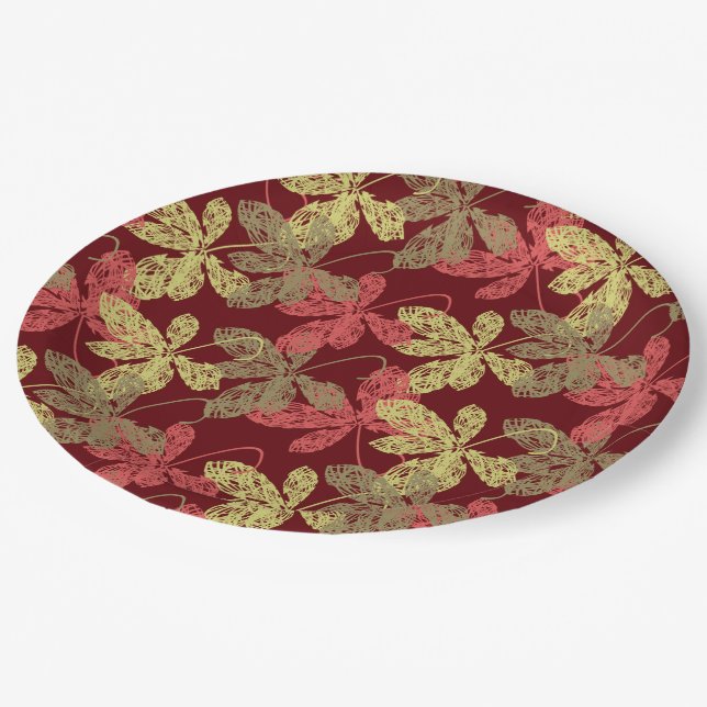 Elegant autumn leaf pattern paper plate (Angled)