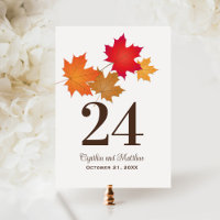 Elegant Autumn Leaves Fall Wedding Table Number