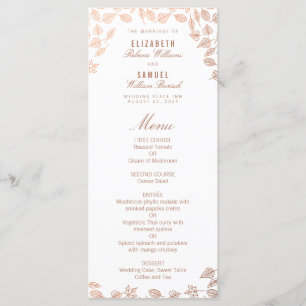 Elegant Autumn Leaves Faux Copper Wedding Menu