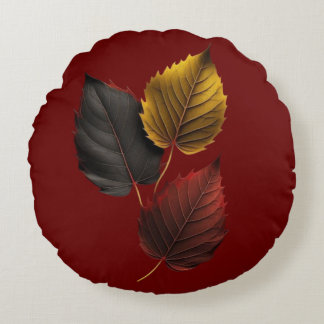 Elegant Autumn Leaves in Bold Hues Round Pillow