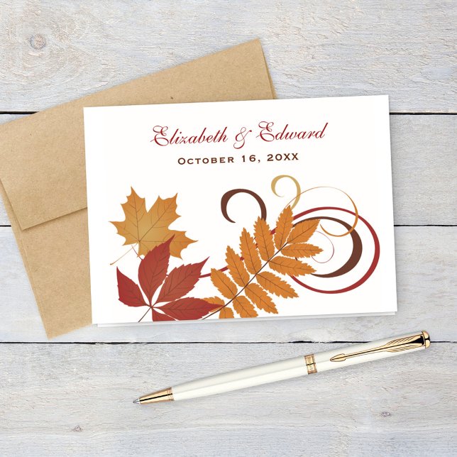 Elegant Autumn Leaves Monogram Wedding Thank You Card (Creator Uploaded)