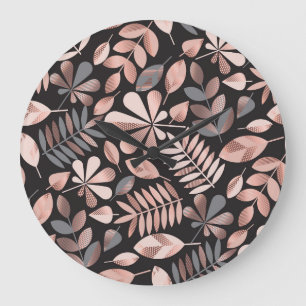 Elegant Autumn Leaves: Pastel Geometric Large Clock