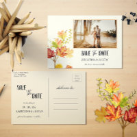 Elegant Autumn Leaves Photo White Save the Date