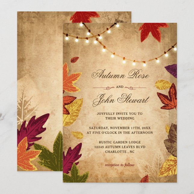 Elegant Autumn Leaves Rustic Fall Wedding Invitation (Front/Back)