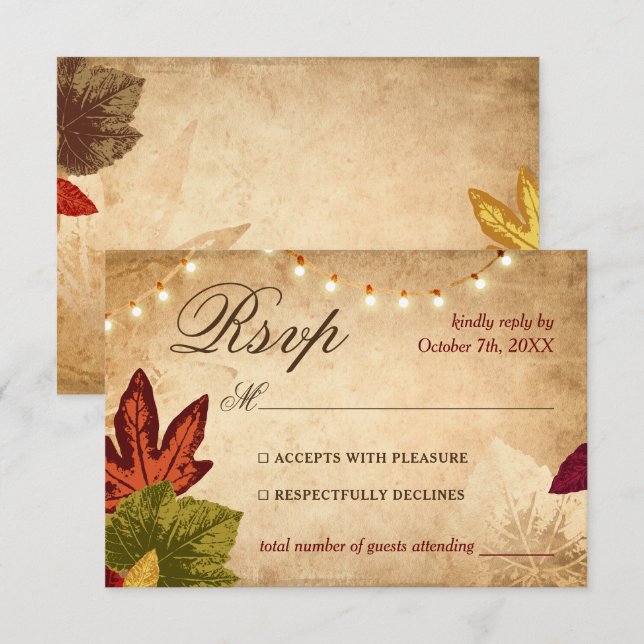 Elegant Autumn Leaves Rustic Fall Wedding RSVP Card (Front/Back)