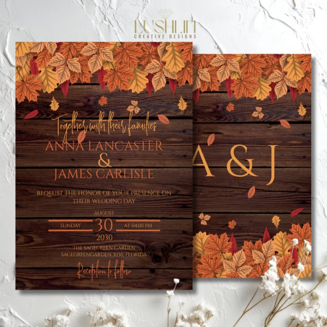 Elegant Autumn Leaves Rustic wedding Invitation (Creator Uploaded)