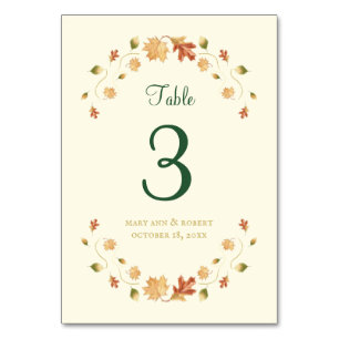 Elegant Autumn Leaves Table Number