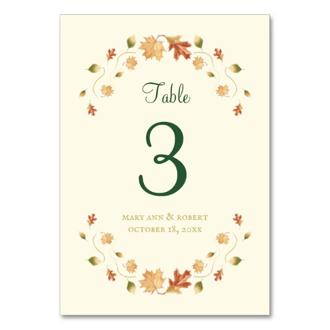 Elegant Autumn Leaves Table Number (Front)