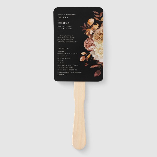 Elegant Autumn Leaves Wedding Program Hand Fan (Front)