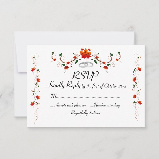 Elegant Autumn Leaves Wedding RSVP Card (Front)