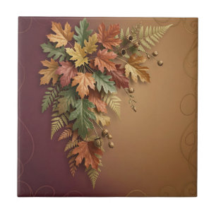 Elegant Autumn Maple Leaves Botanical Cascade Tile