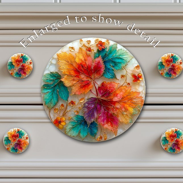 Elegant Autumn Maple Leaves Gold Accents Ceramic Knob (Creator Uploaded)