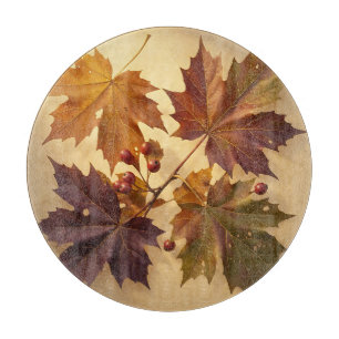 Elegant Autumn Maple Leaves Red Berries Golden  Cutting Board