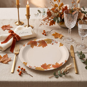 Elegant Autumn Maple Leaves Wedding Paper Plate