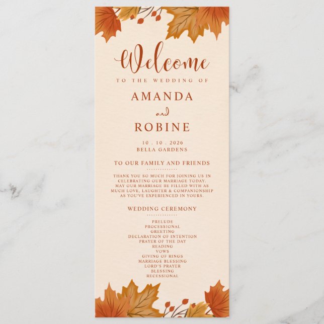 Elegant Autumn Maple Leaves Wedding Program (Front)