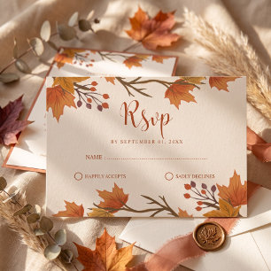 Elegant Autumn Maple Leaves Wedding RSVP Card